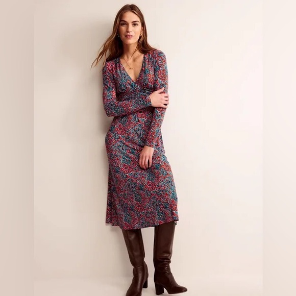 Boden Elodie Empire Midi Dress in Fiesta Orange - Picture 3 of 4